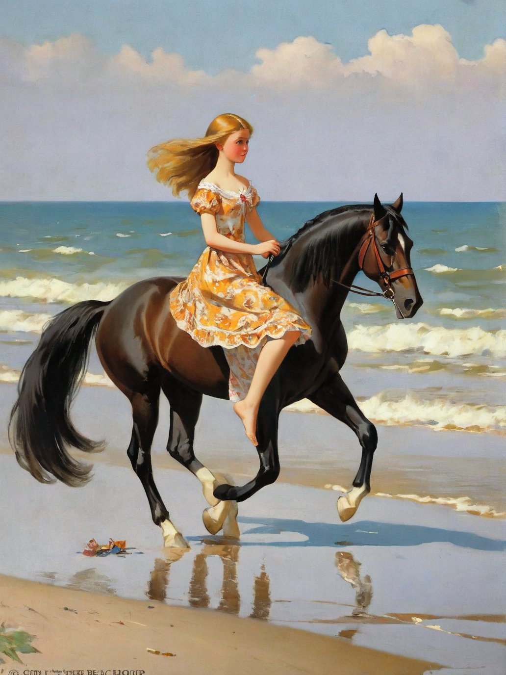 00129-2573502087-a girl on the beach surrounded by Tennessee Walking Horse Russian popular print.jpg